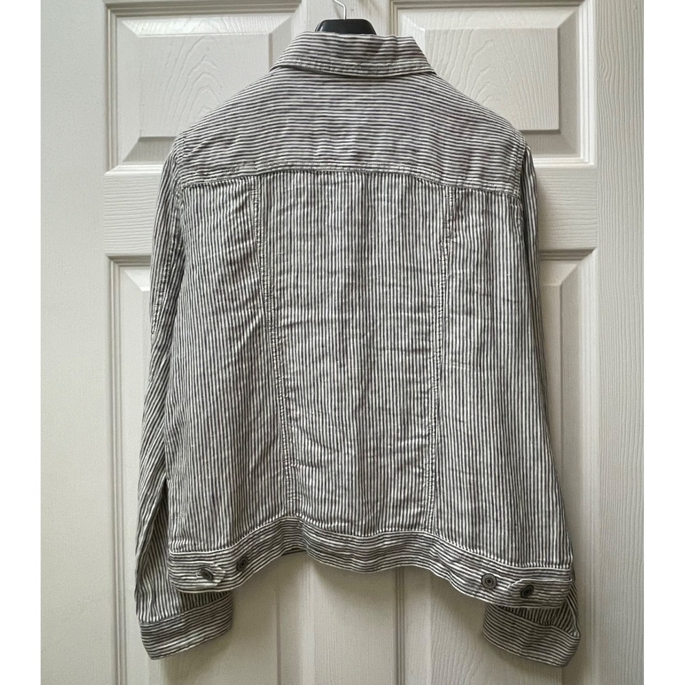 Jones New York Women's Sz Medium Blue/White Striped Linen Trucker Style Jacket - Picture 7 of 15
